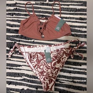 Wild Fable size 1X, Brown Lace-Up Bikini Set